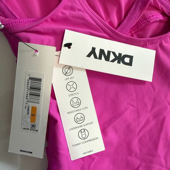 NWT DKNY Womens One Piece Pink Bathing Suit Underwire Swimsuit Sz Small - Picture 7 of 7